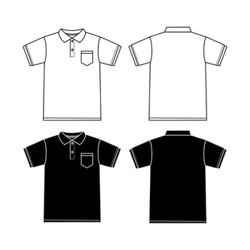 Men's polo collar T Shirt flat sketch fashion illustration drawing template mock up with front and back view. vector