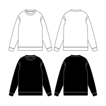 Men's long sleeve Crew neck T Shirt flat sketch fashion illustration drawing template mock up with front and back view vector