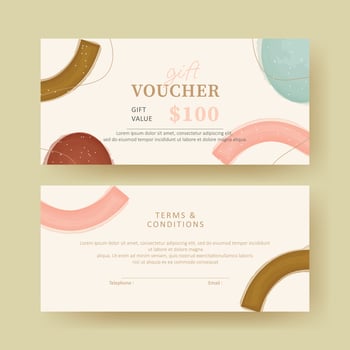 Gift voucher. Coupon template with watercolor and line art design vector