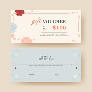 Gift voucher. Coupon template with flower and border decoration. elegant aesthetic vintage design vector