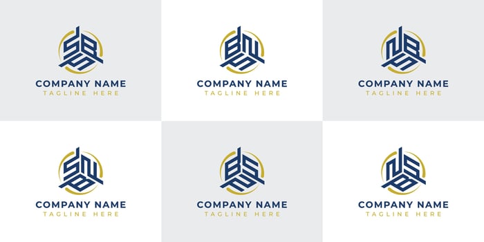 Letter SBN, SNB, BSN, BNS, NSB, NBS Hexagonal Technology Logo Set. Suitable for any business. vector