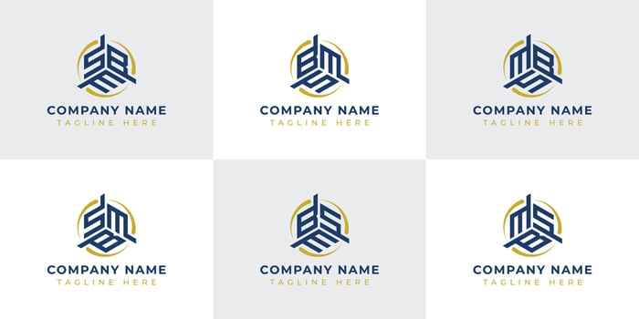 Letter SBM, SMB, BSM, BMS, MSB, MBS Hexagonal Technology Logo Set. Suitable for any business. vector