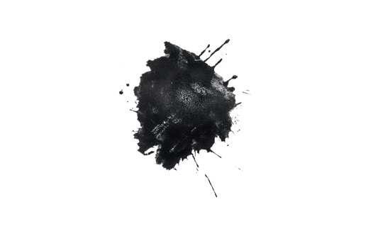Black abstract brush strokes in form of dot and splashes of paint on paper. Grunge art calligraphy transparent background png