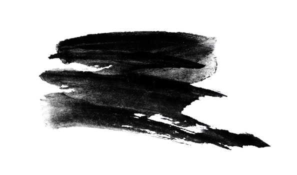 Black abstract brush texture stroke and splashes of paint on paper. Grunge art calligraphy transparent background png