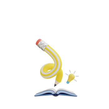 Yellow pencil writing in open book on transparent background. 3d illustration png