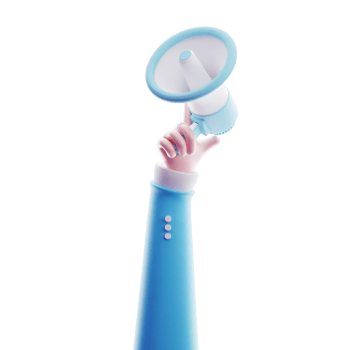 3D Illustration of hand holding megaphone on transparent png background, Promotion advertising loudspeaker concept.