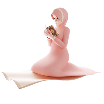 3d illustration of young Muslim woman wearing hijab to read the Koran or Quran on transparent png background