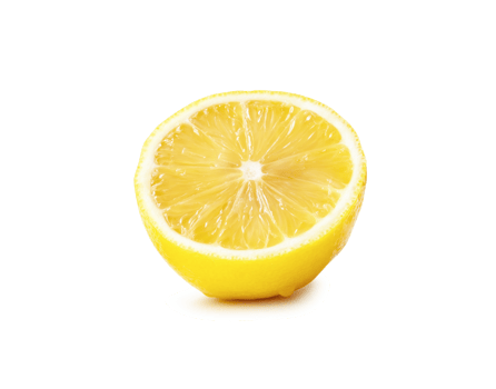 Fresh yellow lemon half isolated with clipping path and shadow in png file format