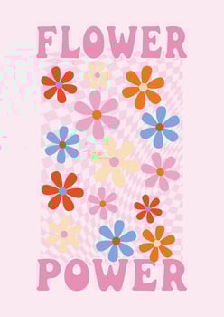 Flower Power. Abstract retro aesthetic background with groovy daisy flowers. Vintage floral mid century art print. Hippie style of the 60s, 70s, 80s.  Poster, inscription on a T-shirt vector