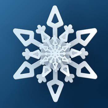 Vector white christmas paper cut 3d snowflake with shadow on blue colored background. Winter design elements for presentation, banner, cover, web, flyer, card, sale, poster, slide and social media.