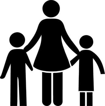 a silhouette of a woman and two children icon vector