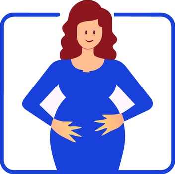 pregnant woman in blue dress with hands on her belly vector