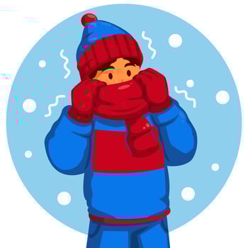 Boy Wearing a Winter Hat and Scarf Sneezing vector