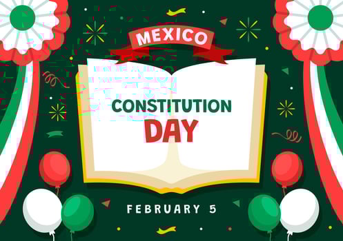 Dia De La Constitucion Vector Illustration. Translation Happy Constitution Day of Mexico on February 5 with Mexican Hat and Waving Flag Background