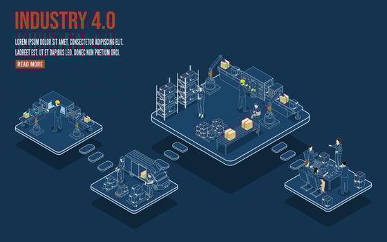 3D Isometric Logistics Warehouse Work Process Concept with Transportation operation service, Industrial Internet of Things and Autonomous Robot. Vector illustration EPS 10