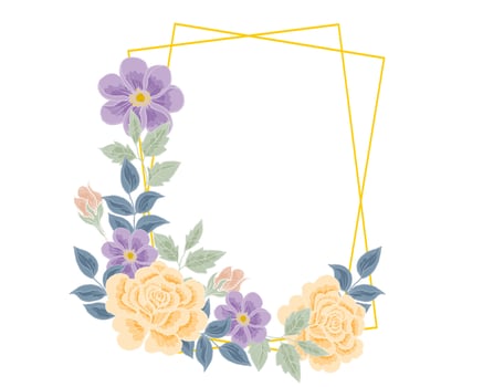 Hand Drawn Purple and Yellow Rose Flower Frame vector