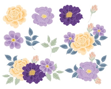 Hand Drawn Purple and Yellow Rose Flower vector