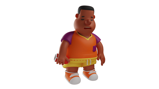 3D illustration. Sleepy Fat Boy 3D Cartoon Character. Fat guy holding a can of soda while closing his eyes. A fat boy who is sleepy and sleeps standing up. 3D cartoon character png