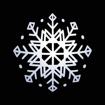Vector simple white snowflake icon graphic isolated element on black background