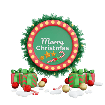 3D illustration of a festive Christmas wreath greetings decoration png