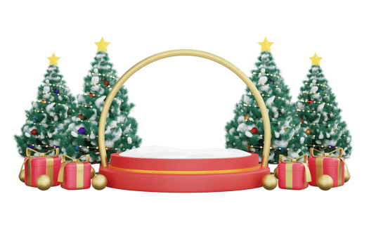 3D illustration of a festive christmas display with a decorative podium png