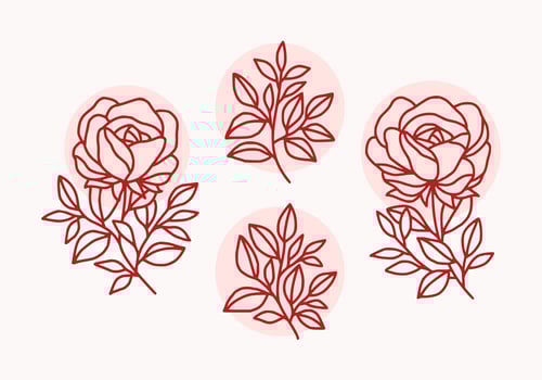 Vintage hand drawn rose flower logo element collection vector