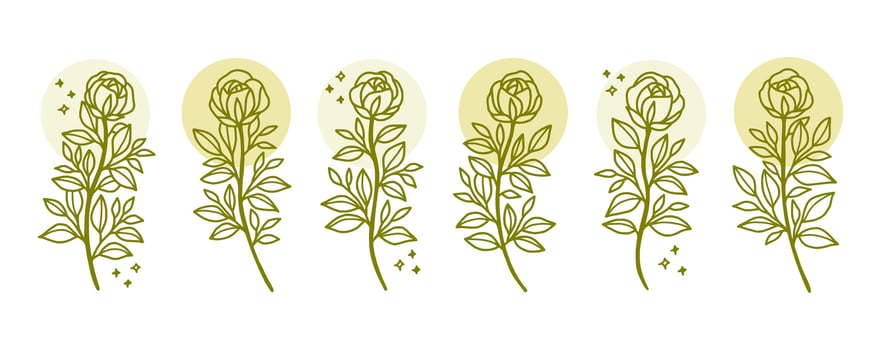Vintage hand drawn rose flower logo element collection vector