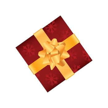 Vector red gift box with golden ribbon and bow