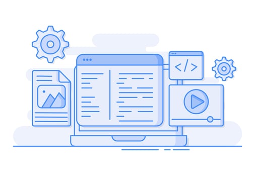 Website development, coding on Laptop screen, and Programming concept for landing page, web banner, mobile application, Web design user interface prototyping testing on local server concept vector