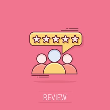 Vector cartoon customer reviews, user feedback icon in comic style. Rating sign illustration pictogram. Stars rating business splash effect concept.