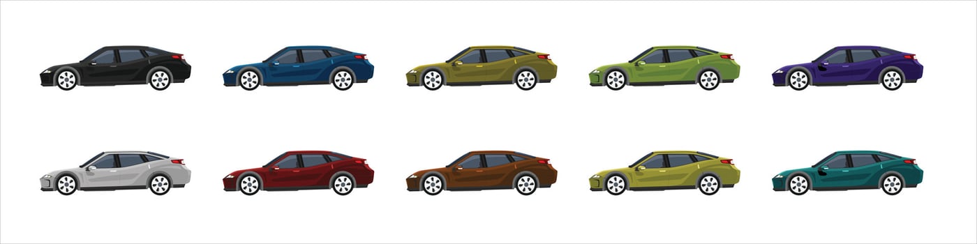 Vector or Illustrator of sport cars 4 doors of colorful collection. Design of electric vehicles car. Colorful cars with separate layers. On isolated white background.
