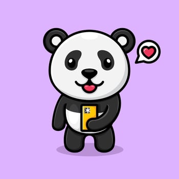cute cartoon panda, taking a photo with a cell phone. vector