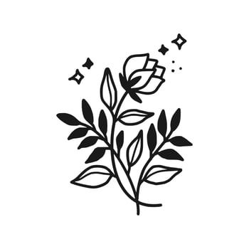 Vintage hand drawn peony and rose flower line art vector illustration element