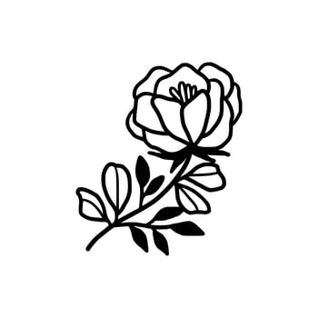 Vintage hand drawn peony and rose flower line art vector illustration element