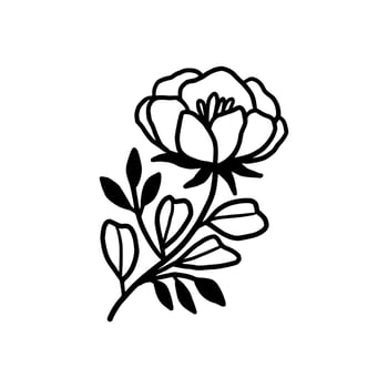 Vintage hand drawn peony and rose flower line art vector illustration element