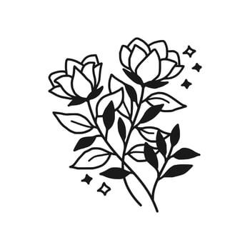 Vintage hand drawn peony and rose flower line art vector illustration element