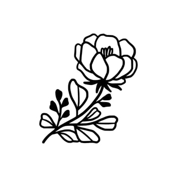 Vintage hand drawn peony and rose flower line art vector illustration element