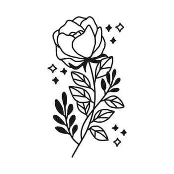 Vintage hand drawn peony flower line art vector element
