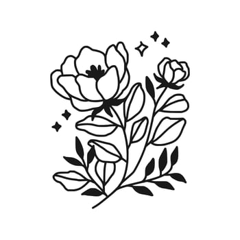 Vintage hand drawn peony flower line art vector element