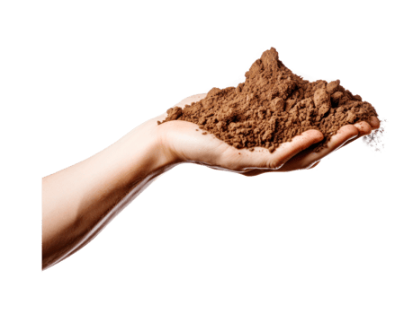 AI Generated Farmer hand holding soil for planting close up isolated on transparent background. Checking arable soil health and quality. Agriculture, gardening, ecology concept png