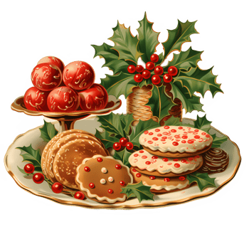 AI generated christmas cookies and holly berries on a plate png