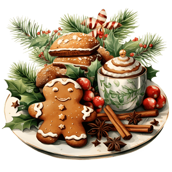 AI generated christmas cookies and gingerbread on a plate png