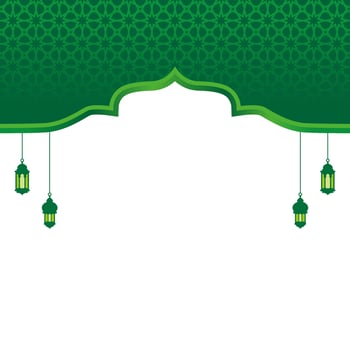 green mosque frame with lantern and islamic pattern background vector