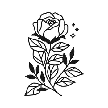 Vintage hand drawn rose floral line art logo element vector