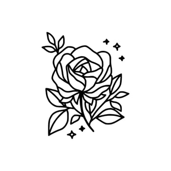 Vintage hand drawn rose floral and leaf branch vector line art illustration