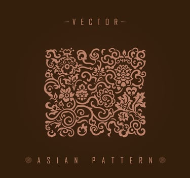 Traditional Asian Floral Square Vector Pattern