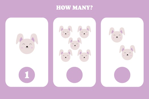 Counting game for kids. How many rabbit are there Educational worksheet design for children. vector