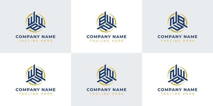Letter WBN, WNB, BWN, BNW, NWB, NBW Hexagonal Technology Logo Set. Suitable for any business vector