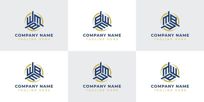Letter WBM, WMB, BMW, BWM, MWB, MBW Hexagonal Technology Logo Set. Suitable for any business vector