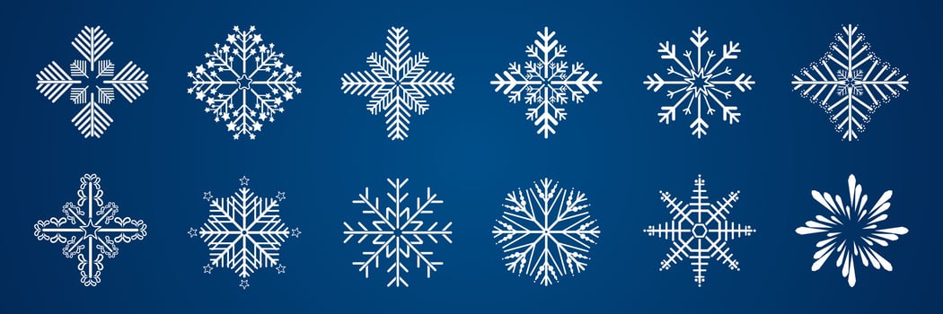 Set of Snowflake symbol, icon, logo for design Christmas vector, Snowflake group on isolated blue background, illustration element collection vector